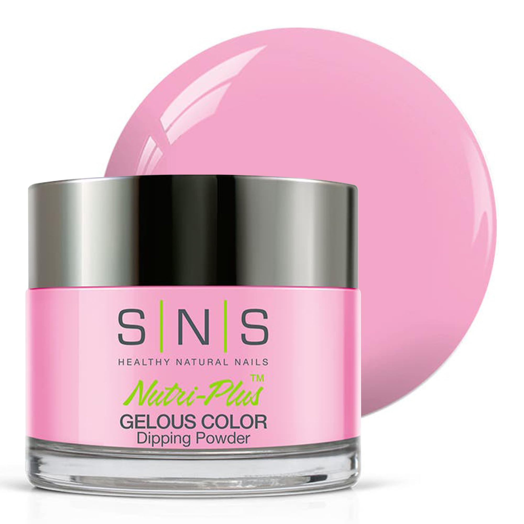 SNS Duchess Of Gordon pink dip powder jar highlights low-odor formula for at-home nails.