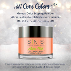 SNS Gentle Carnation nude swatch on nail shows subtle, lasting color