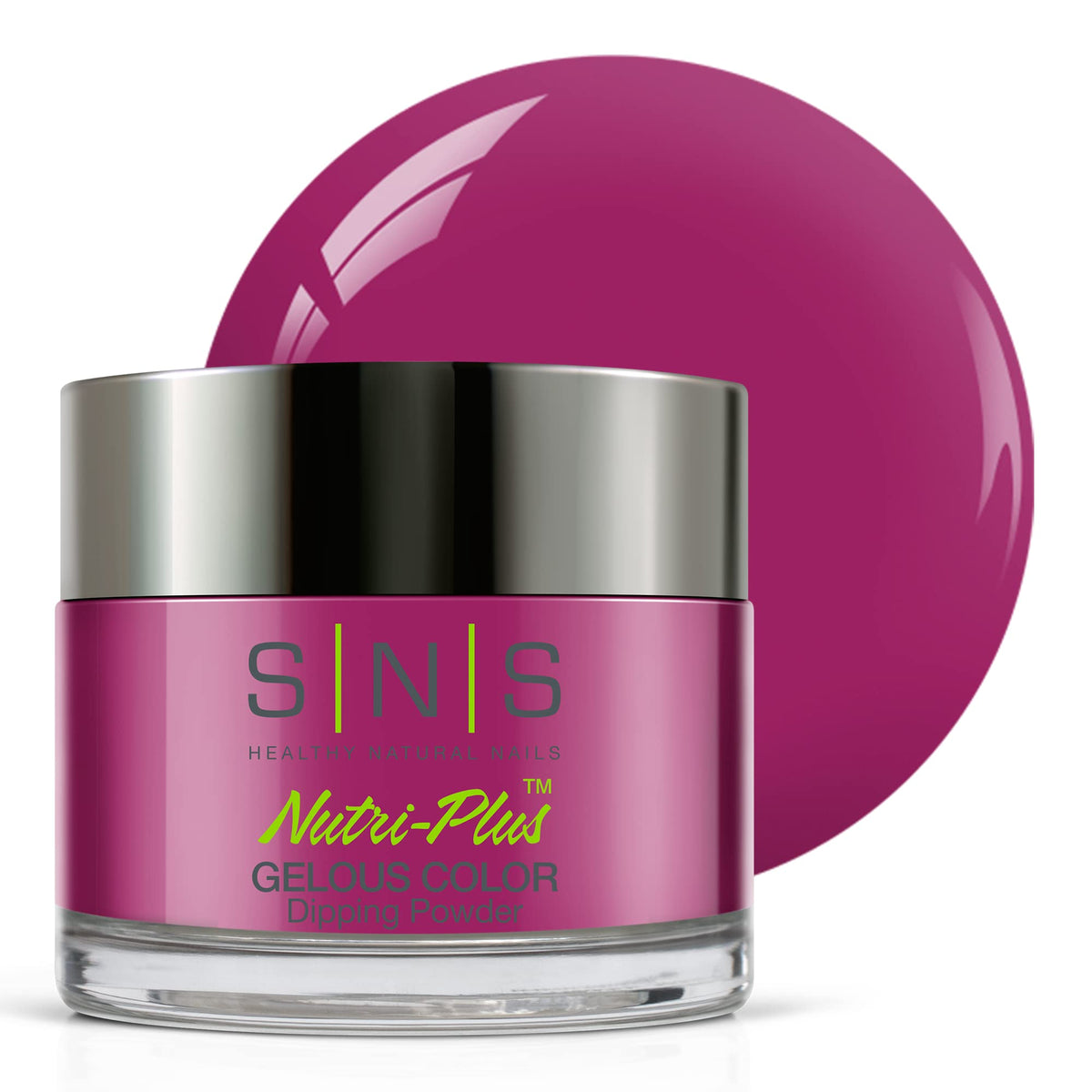 SNS Healthy Nails Indian Summer Equinox 1oz jar shows warm pink-magenta color for rich nails