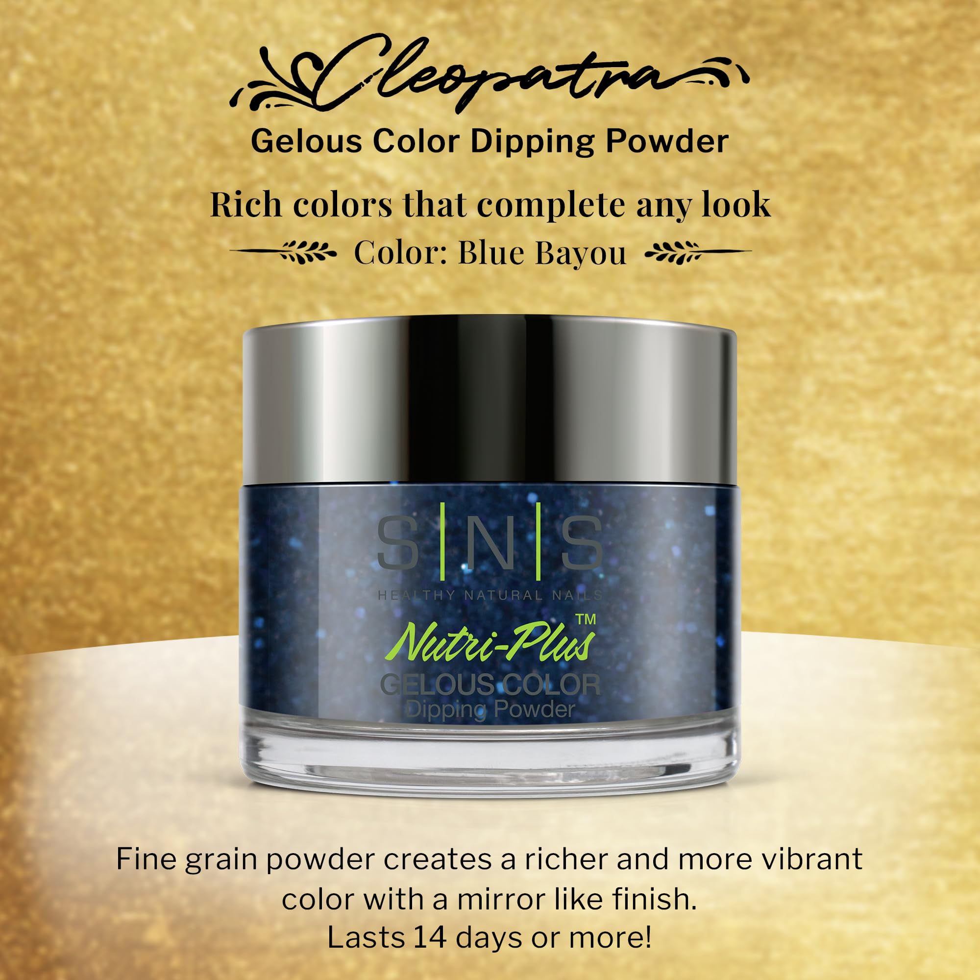 SNS Healthy Natural Nails Blue Bayou dip powder 1oz swatch showing rich, long-lasting color