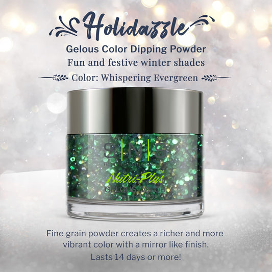 SNS Holidazzle Whispering Evergreen glitter detail for shimmering finish.