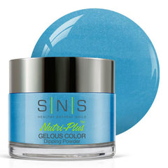SNS Hypnosis blue shimmer dip powder close-up showing rich color and long wear
