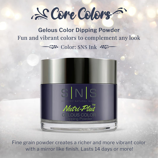 Closeup of SNS Ink navy indigo nails showing rich color and shine.