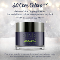 Closeup of SNS Ink navy indigo nails showing rich color and shine.