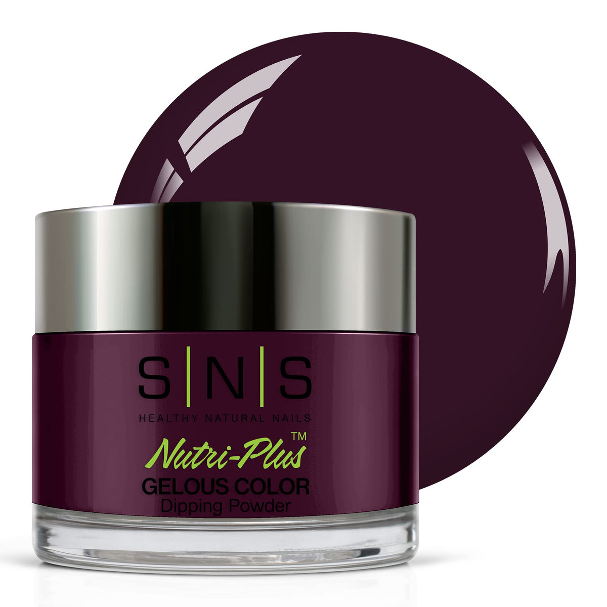 SNS Nail Dip Powder All I Want bottle close-up with long-lasting violet shimmer.