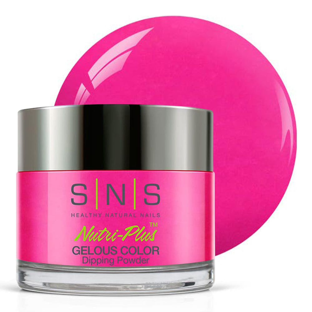 SNS Beach Hair dip powder bottle in pink-magenta-cream offers long-lasting color.