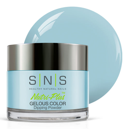 SNS Nail Dip Cashmere Cardigan bottle shows pastel blue tint for long-lasting color.