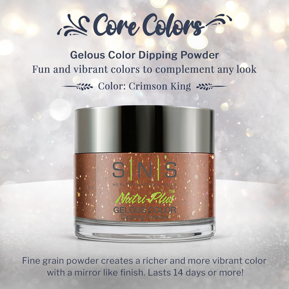 SNS Crimson King dip powder applied with brush for smooth, even color.
