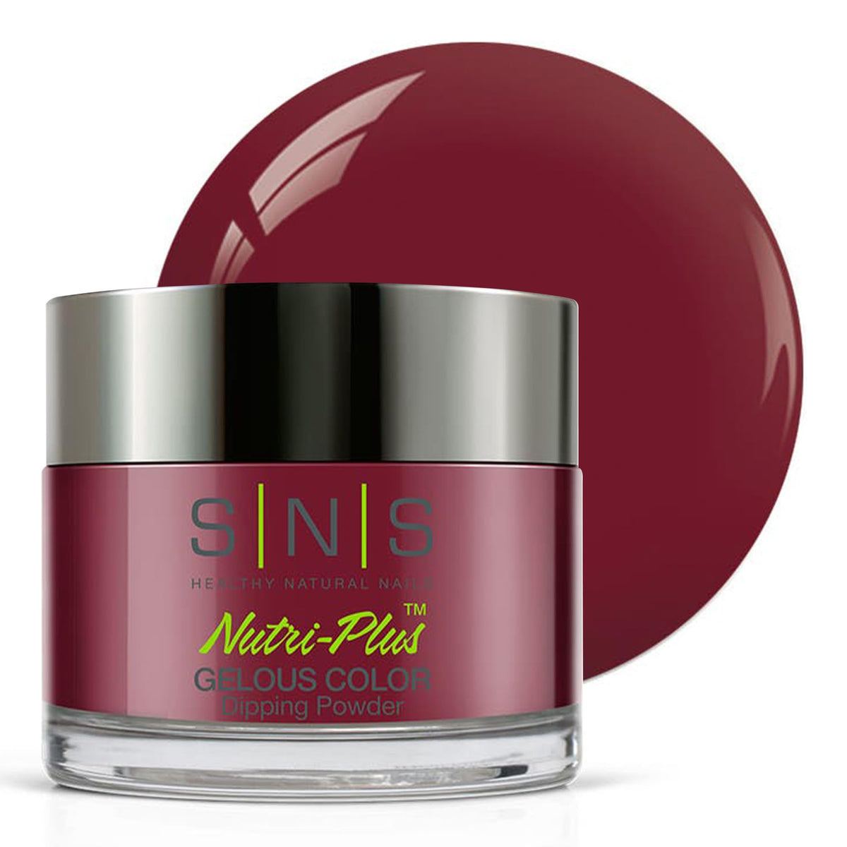 SNS Nail Dip Dancing Queen jar shows rich wine shade and creamy finish