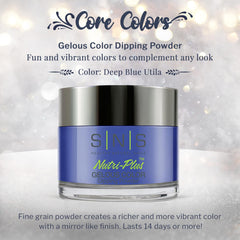 SNS Nail Dip Deep Blue Utila swatch highlights vibrant shade with salon appeal.