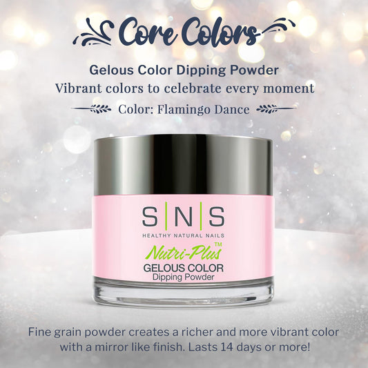 Closeup of SNS Nail Dip Flamingo Dance powder revealing fine-grain color