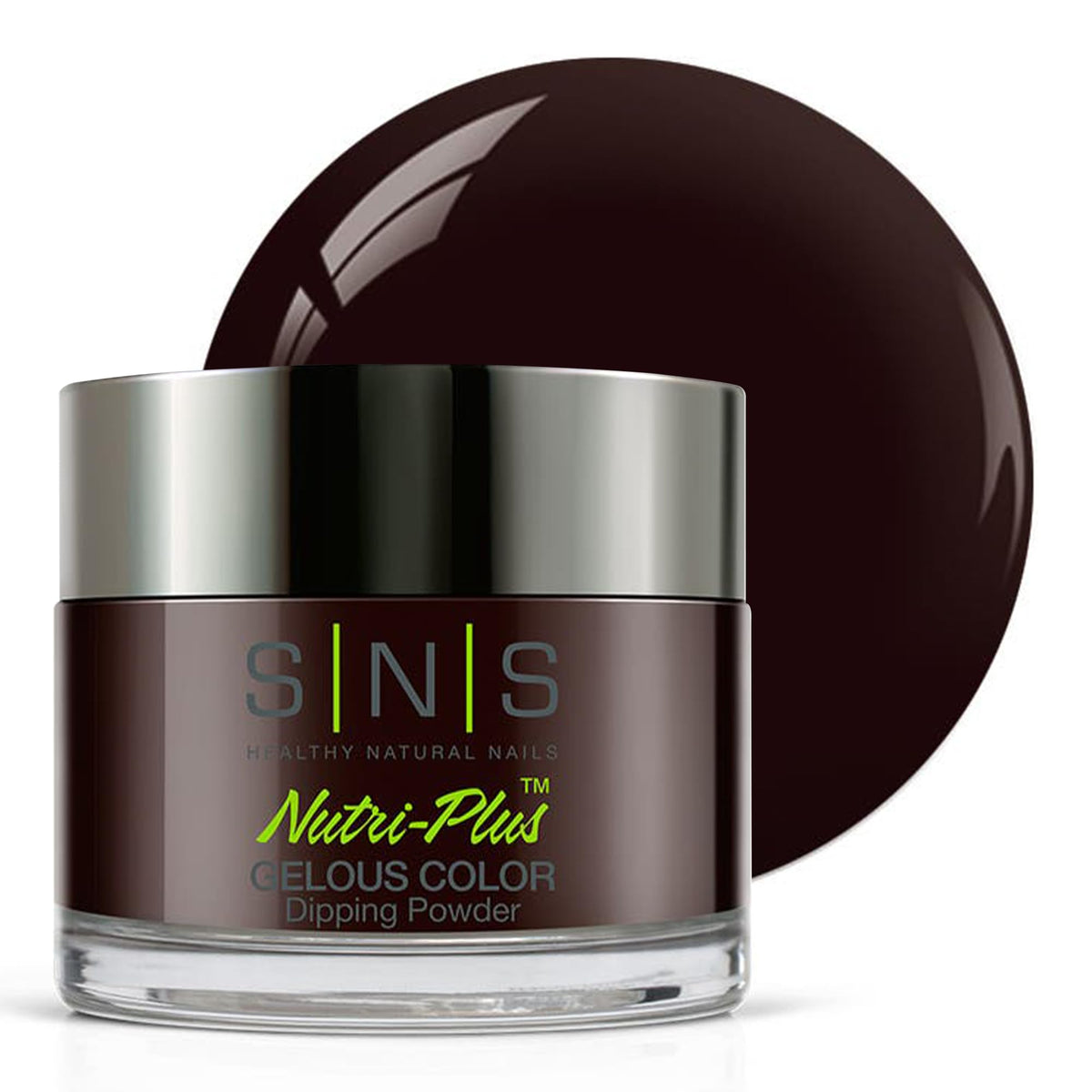 SNS Nail Dip Powder Kick My Bucket List Brown bottle close-up shows rich, long-lasting color