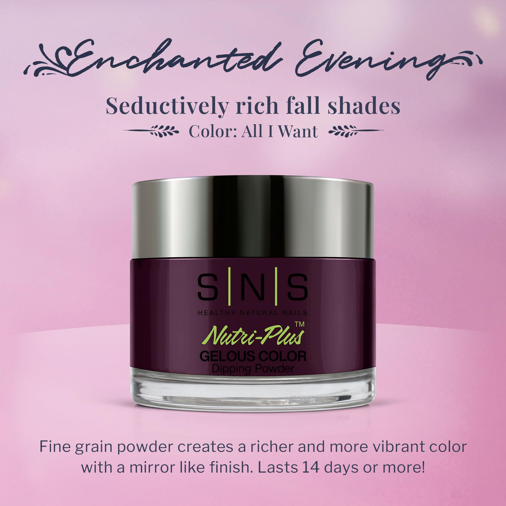 SNS All I Want purple powder on applicator demonstrates smooth at-home color application