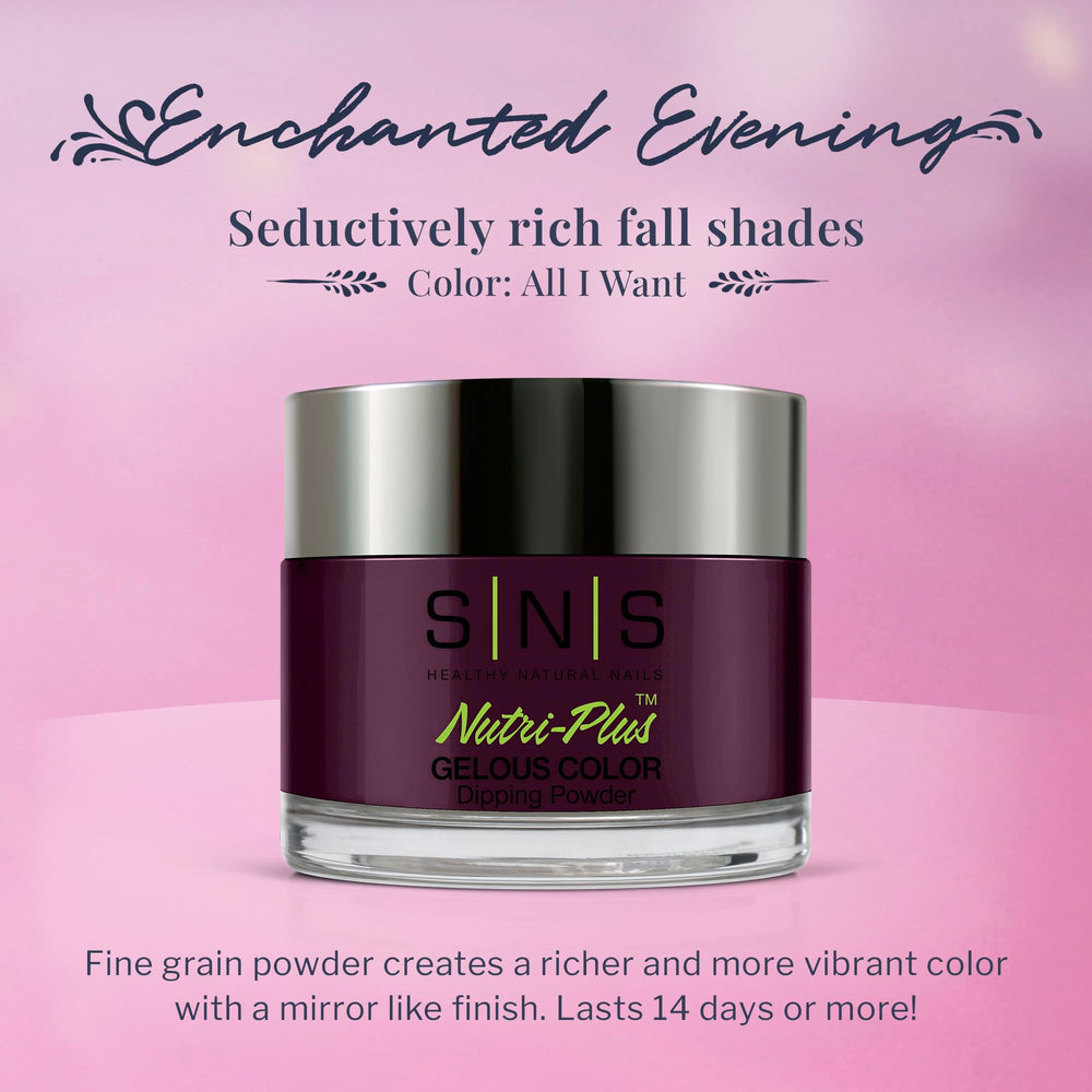 SNS All I Want purple powder on applicator demonstrates smooth at-home color application