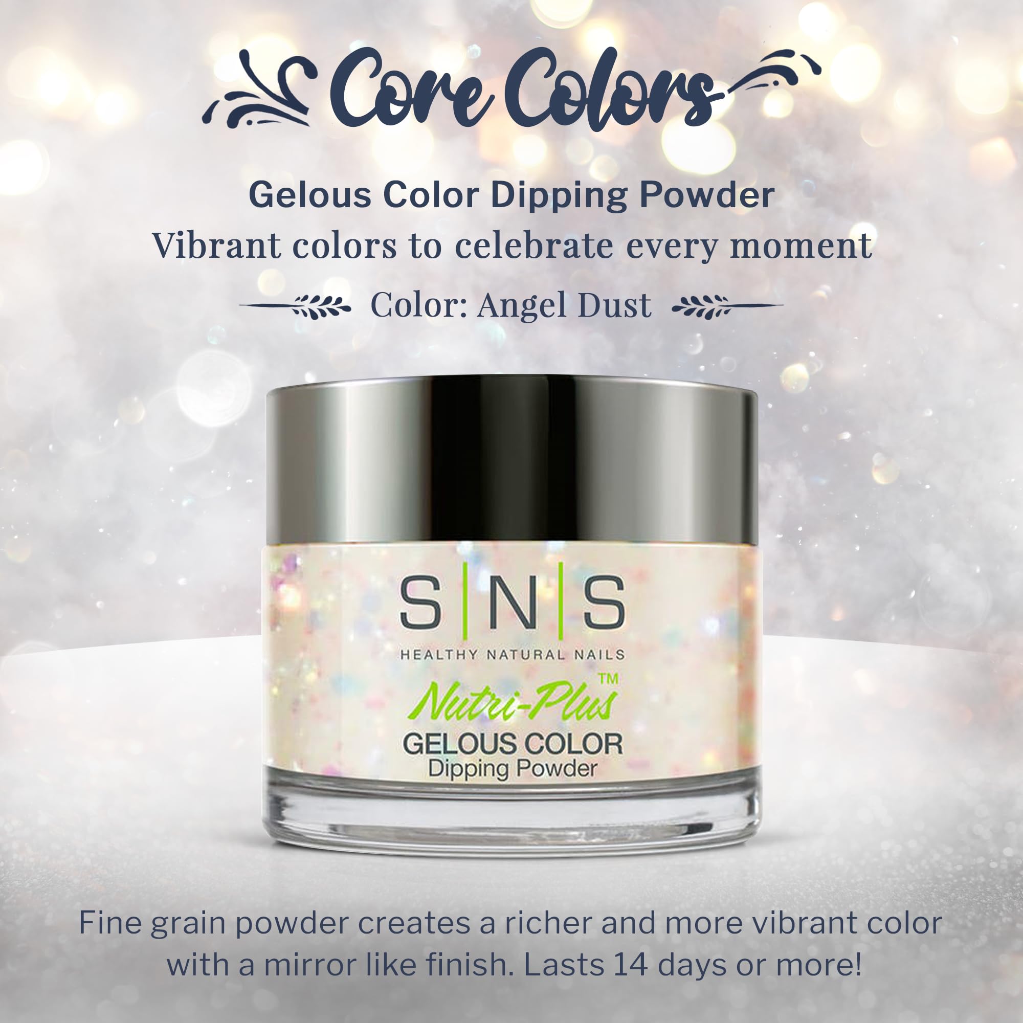 SNS Nail Dip Powder Angel Dust swatches reveal rich color depth for long-lasting manicures.