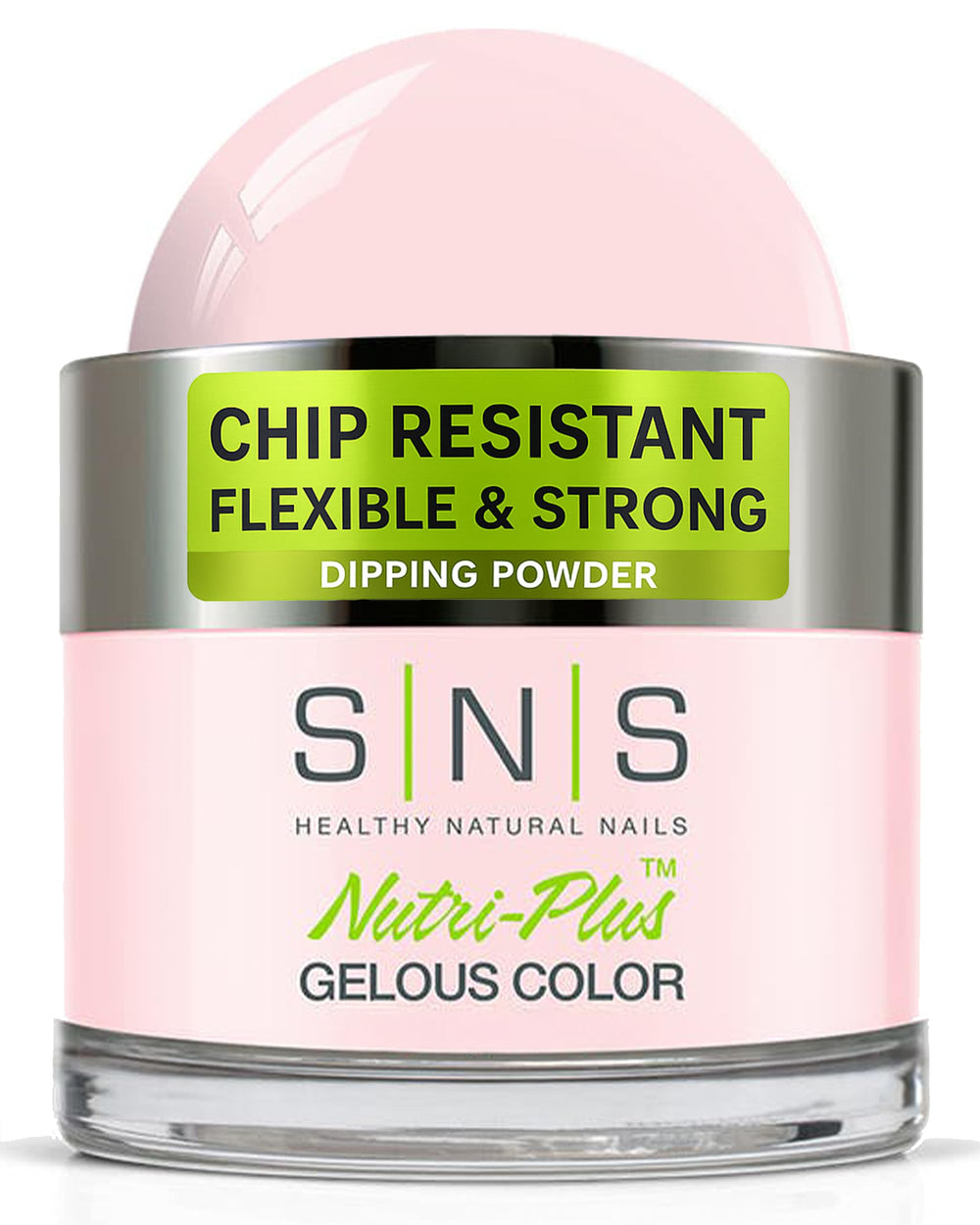 SNS Nail Dip Powder Barely Touch bottle close-up in natural nude shade