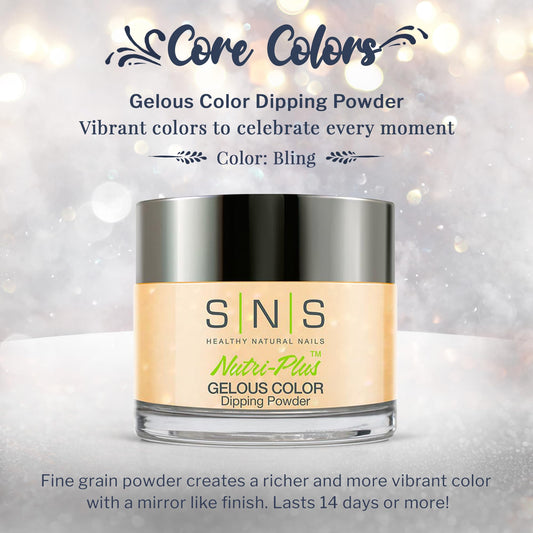 SNS Nail Dip Powder Bling swatches reveal rich yellow-cream shimmer
