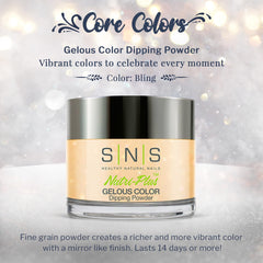 SNS Nail Dip Powder Bling swatches reveal rich yellow-cream shimmer