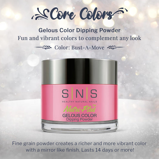 SNS Nail Dip Powder swatch reveals vibrant pink color and smooth application.