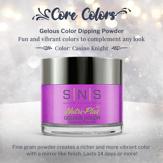 SNS Nail Dip Powder Casino Knight purple-magenta swatch highlights rich, bold manicure.
