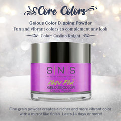 SNS Nail Dip Powder Casino Knight purple-magenta swatch highlights rich, bold manicure.