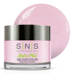 SNS Chloe dip powder bottle closeup showing natural nude lavender shimmer finish