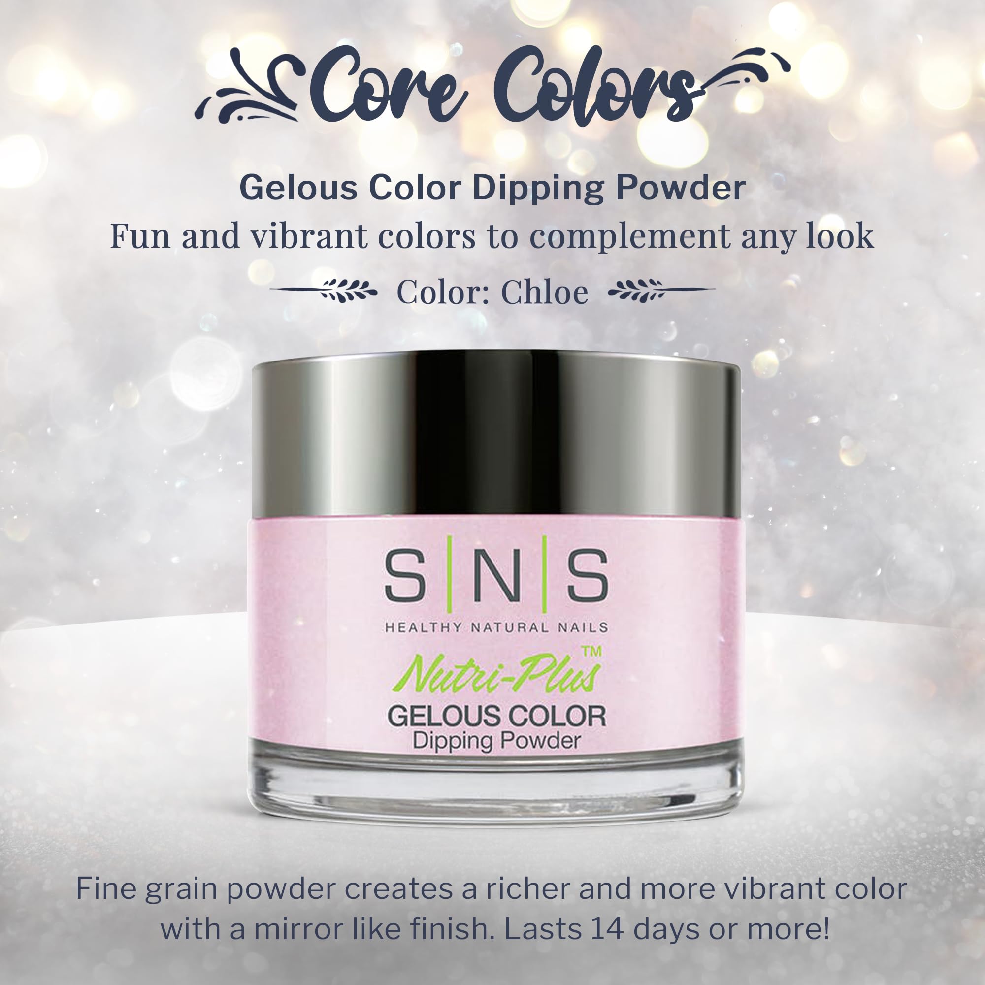 Chloe color swatch on nails highlights rich, long-lasting 14-day wear