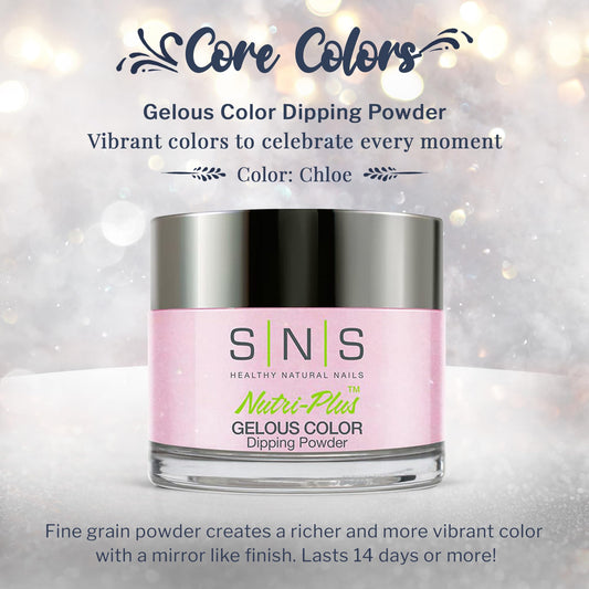 SNS Chloe lavender shimmer swatch showing soft pastel tone.
