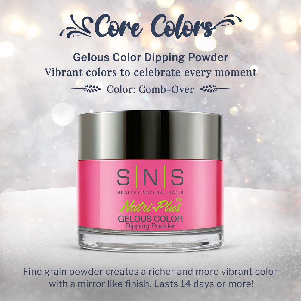 SNS Nail Dip Powder color swatches display deep, vibrant Comb-Over shade for at-home manicure.