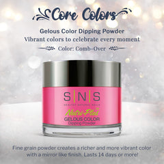SNS Nail Dip Powder color swatches display deep, vibrant Comb-Over shade for at-home manicure.