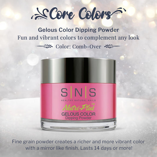 SNS Nail Dip Powder Comb-Over application brush image highlights smooth dipping for salon-like results.