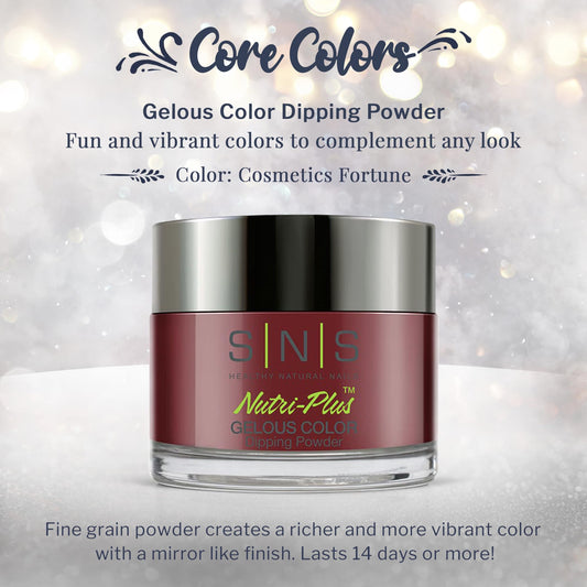 SNS Cosmetics Fortune wine shimmer swatch shows rich, chip-resistant color