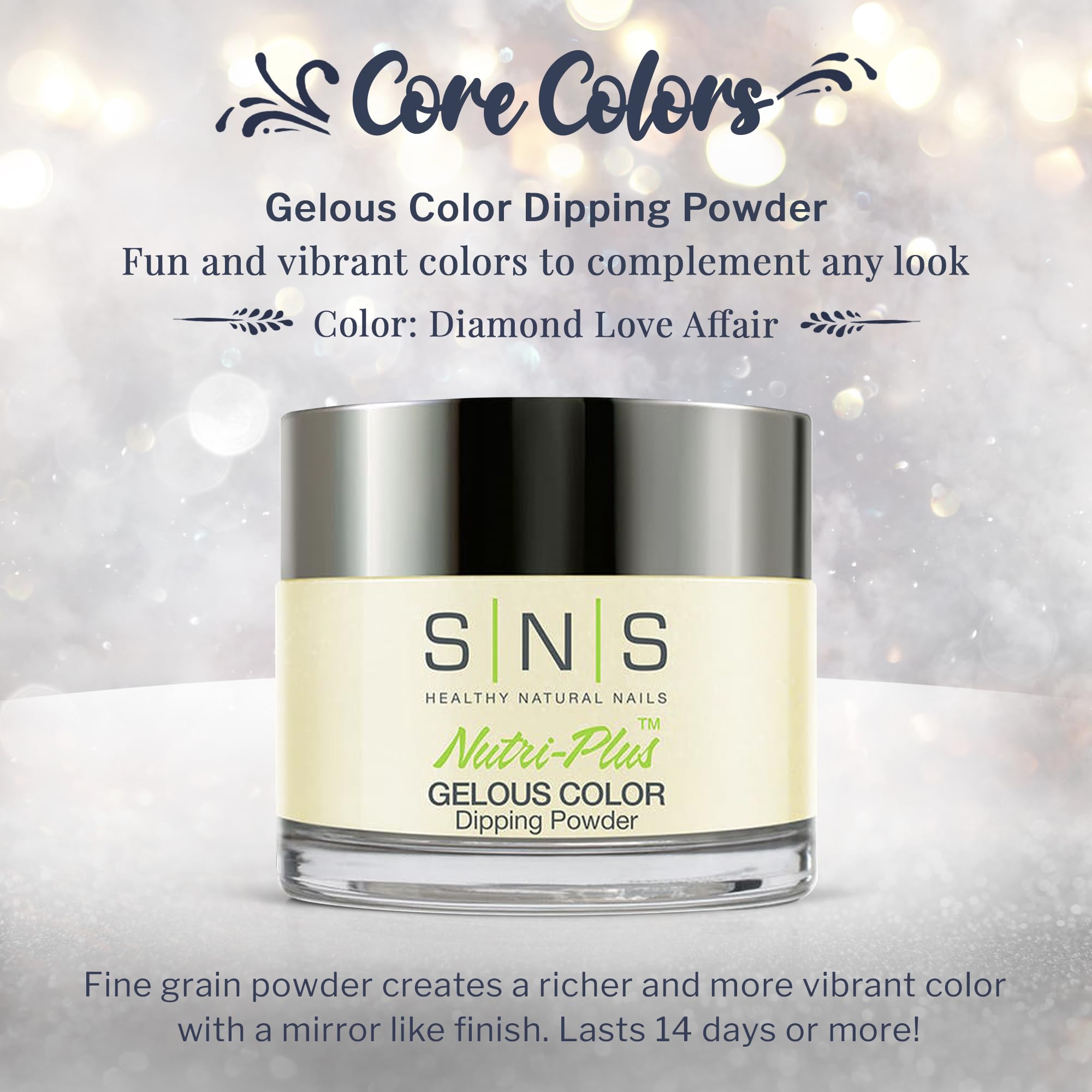 SNS Nail Dip Powder Diamond Love Affair swirl shimmer highlights premium finish.
