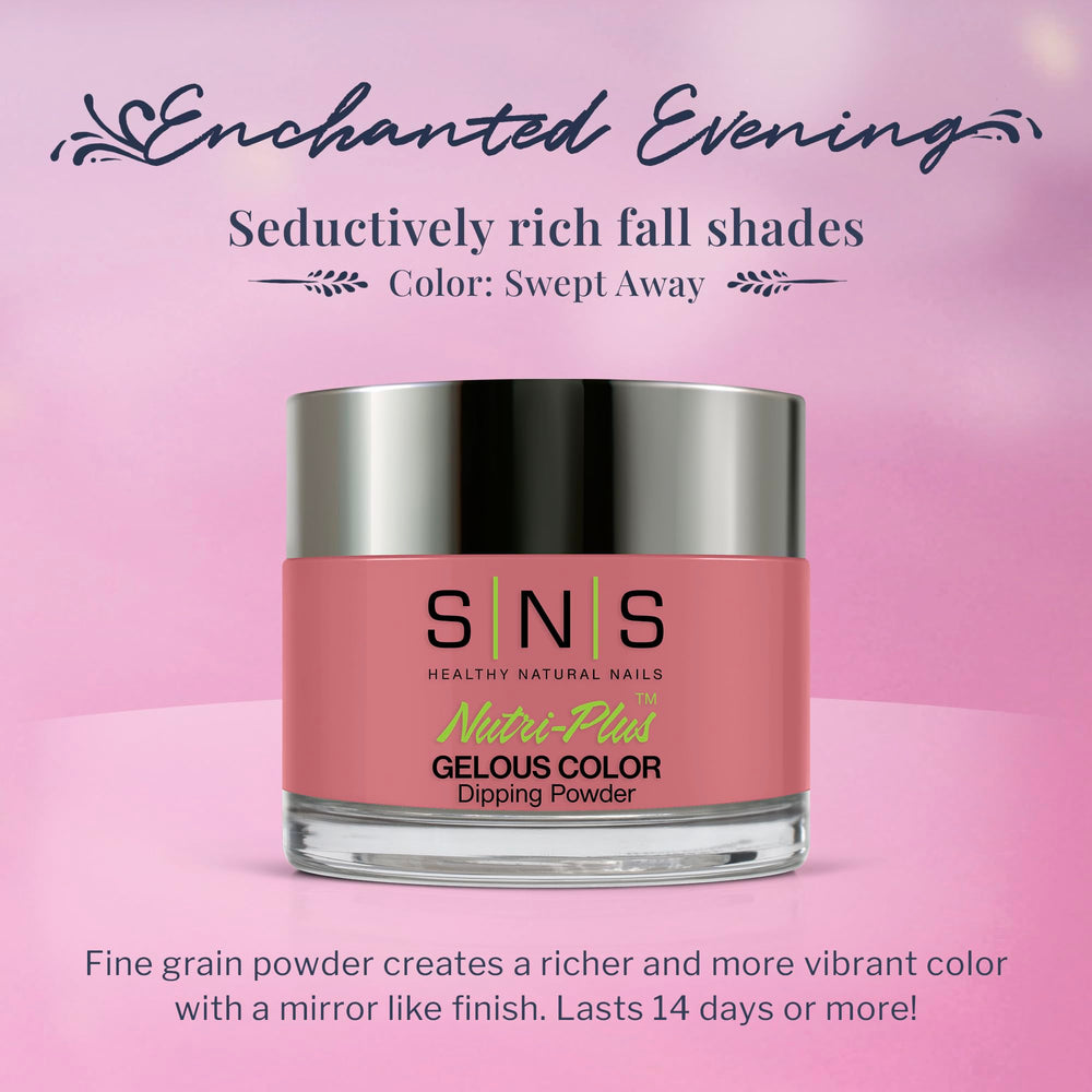 SNS Enchanted Evening collection pink-rose shade on nails for everyday elegance.