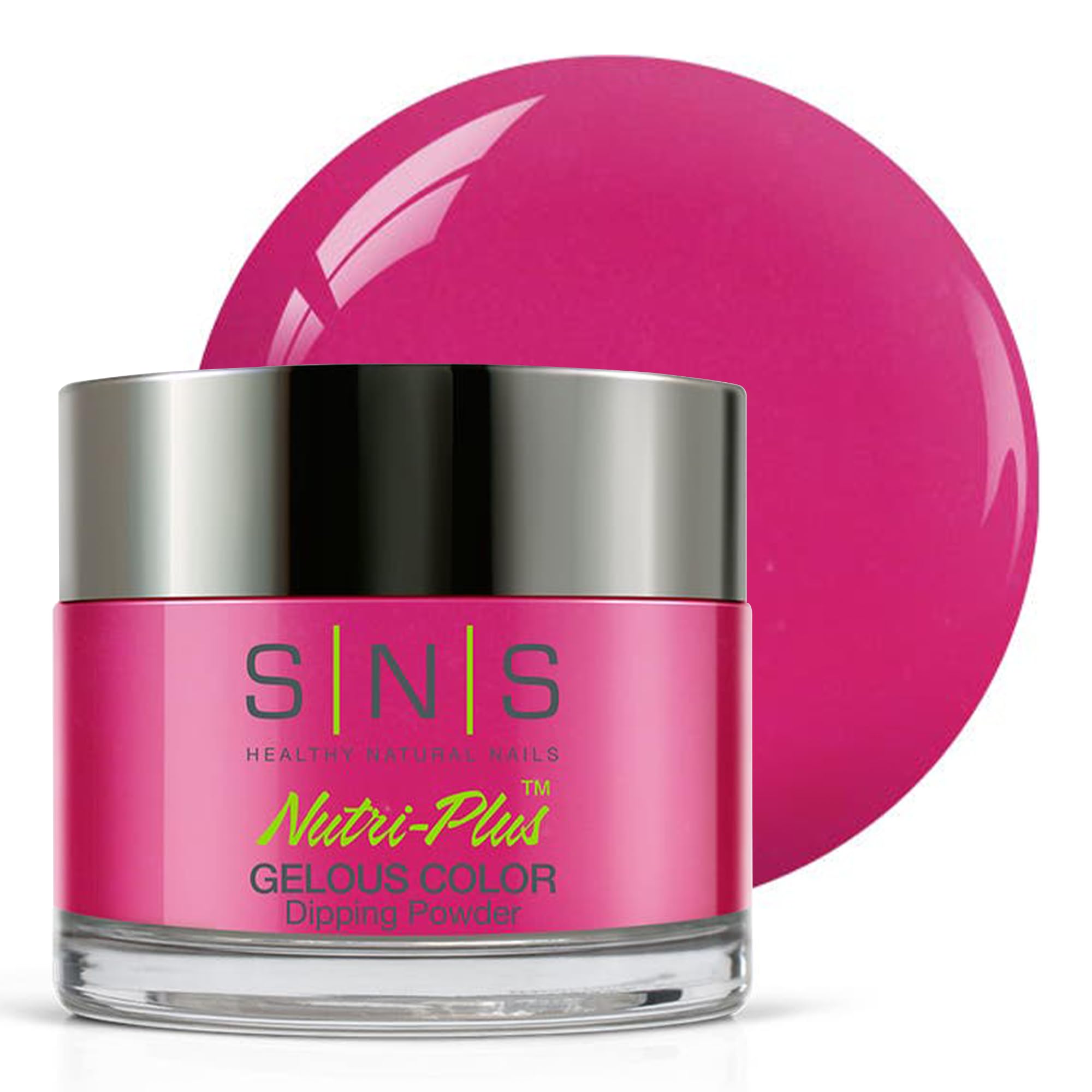 SNS Nail Dip Powder Fantasy jar close-up with pink-fuchsia cream finish.