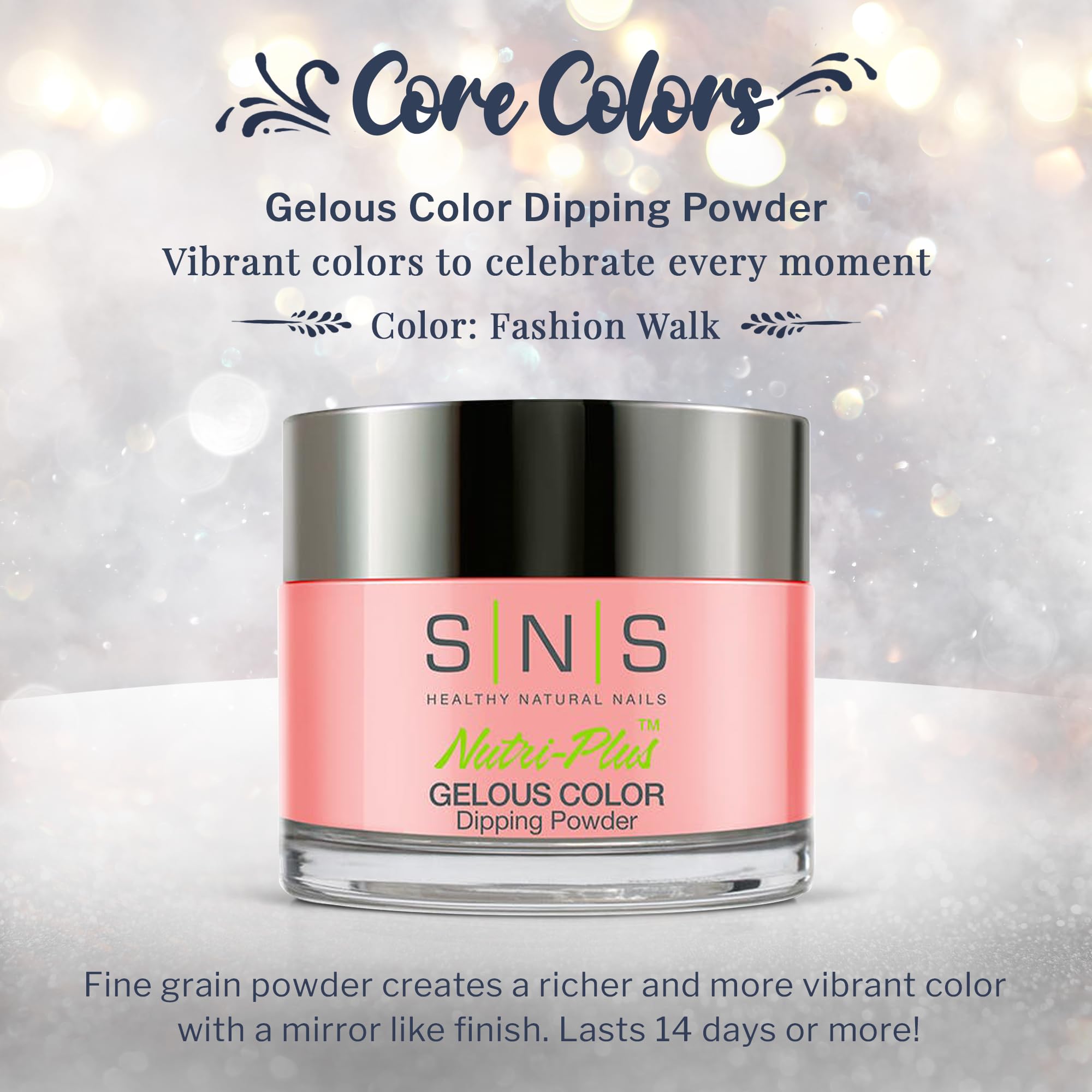 SNS Nail Dip Powder Fashion Walk jar reveals creamy pink pastel tone for chic everyday nails