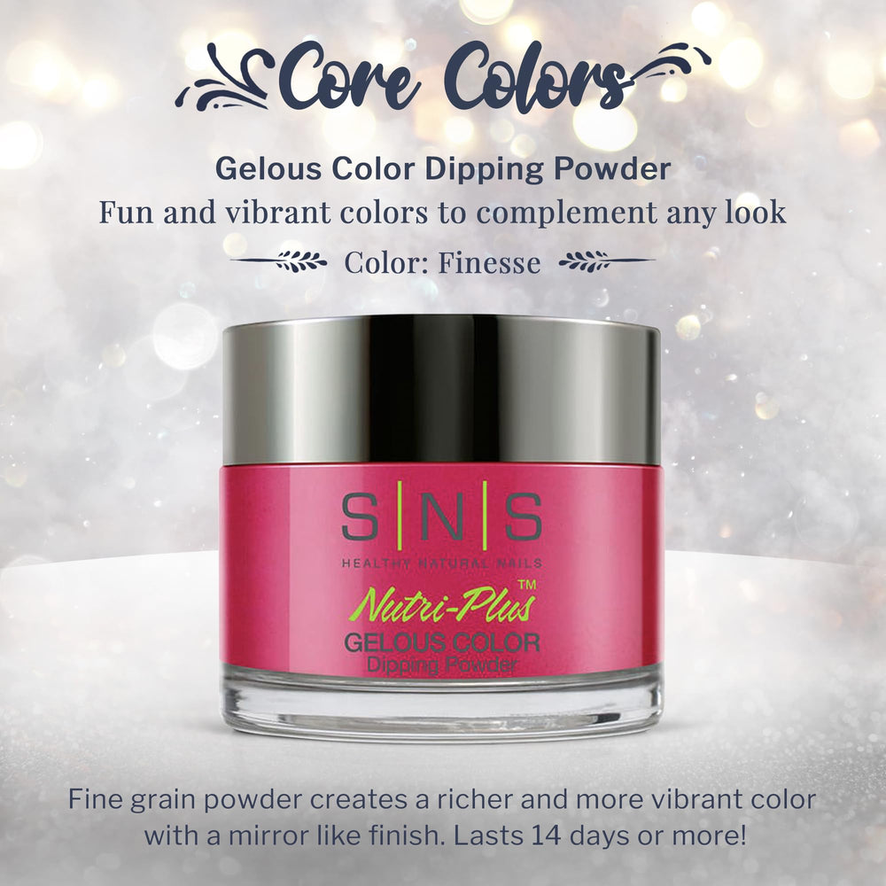 SNS Nail Dip Powder Finesse red-magenta swatch for bold look and long wear