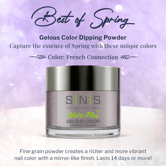 SNS French Connection swatch on nail reveals rich purple-mauve shimmer