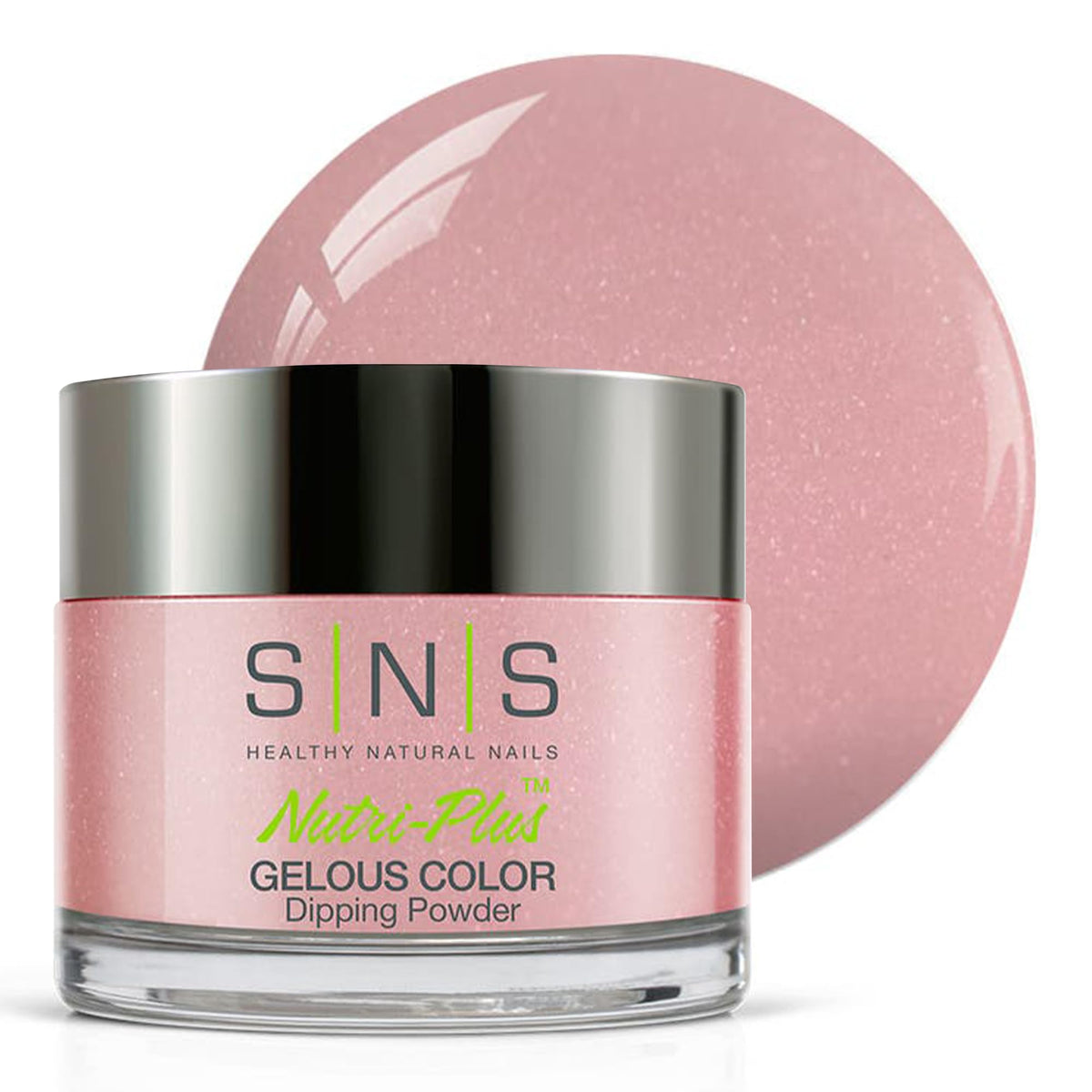 SNS Nail Dip Powder French Kiss bottle shows a rich pink lavender cream color for long lasting wear