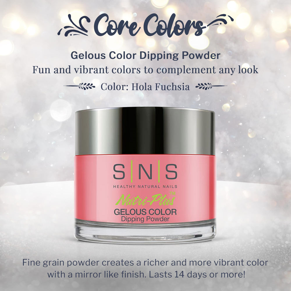SNS Nail Dip Powder Hola Fuchsia brush application on nail for smooth coverage.