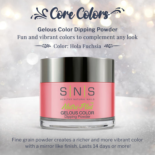 SNS Nail Dip Powder Hola Fuchsia brush application on nail for smooth coverage.