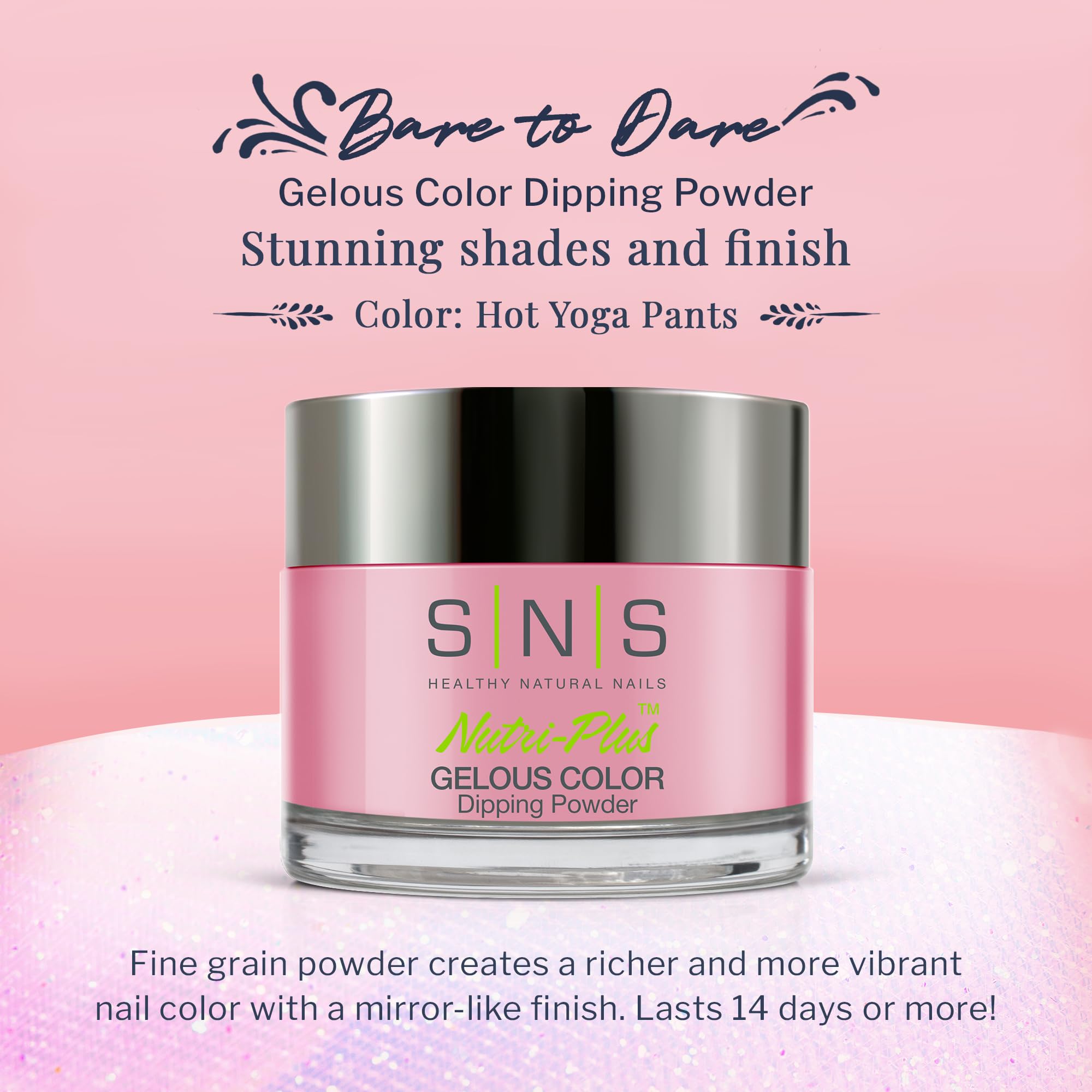 SNS Hot Yoga Pants swatches show pastel pink shimmer for chic manicure