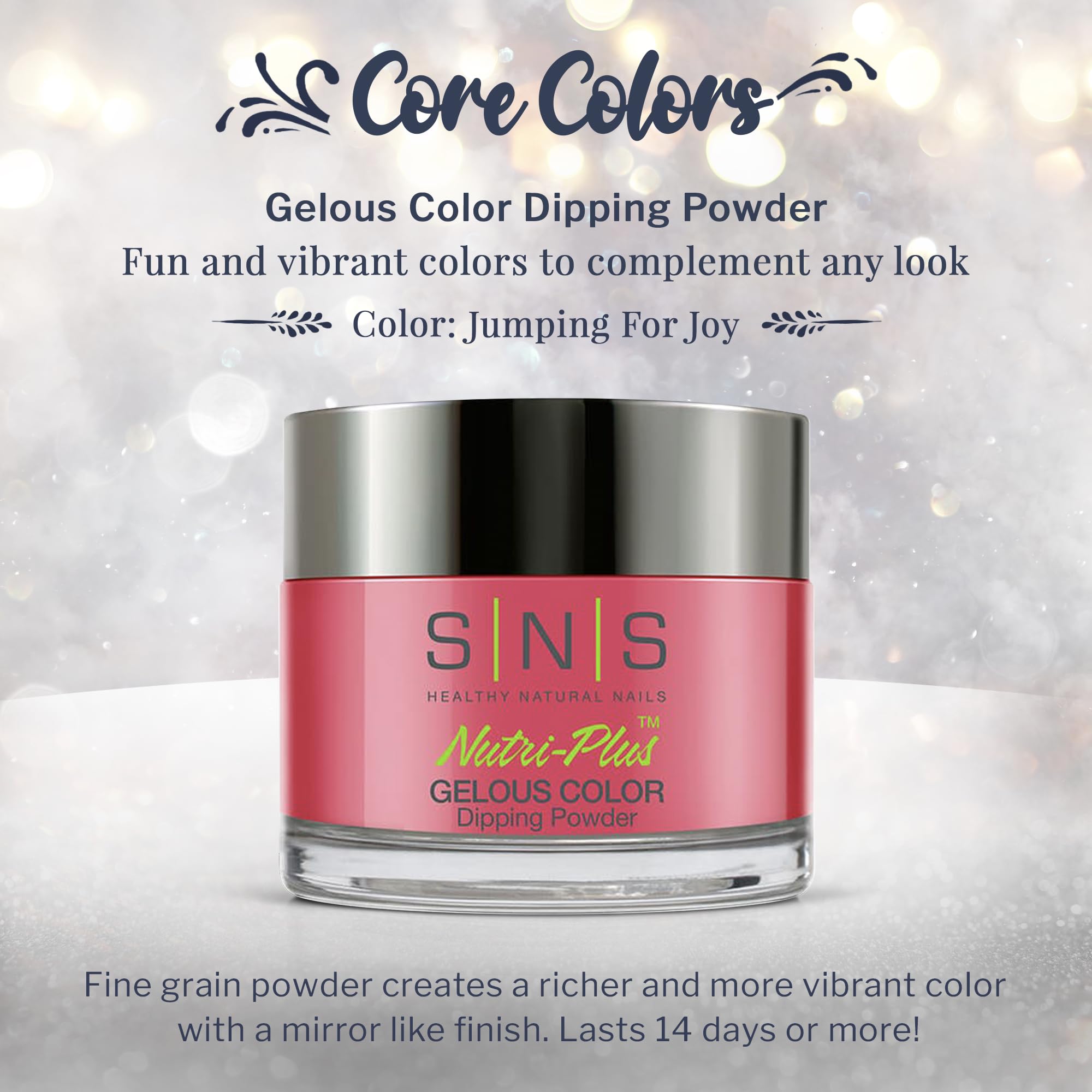SNS Jumping For Joy pink shimmer swatch shows rich color and instant dry finish