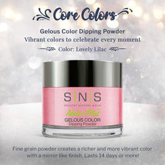 SNS Nail Dip Powder swatch demonstrates Lovely Lilac’s pink-rose shimmer