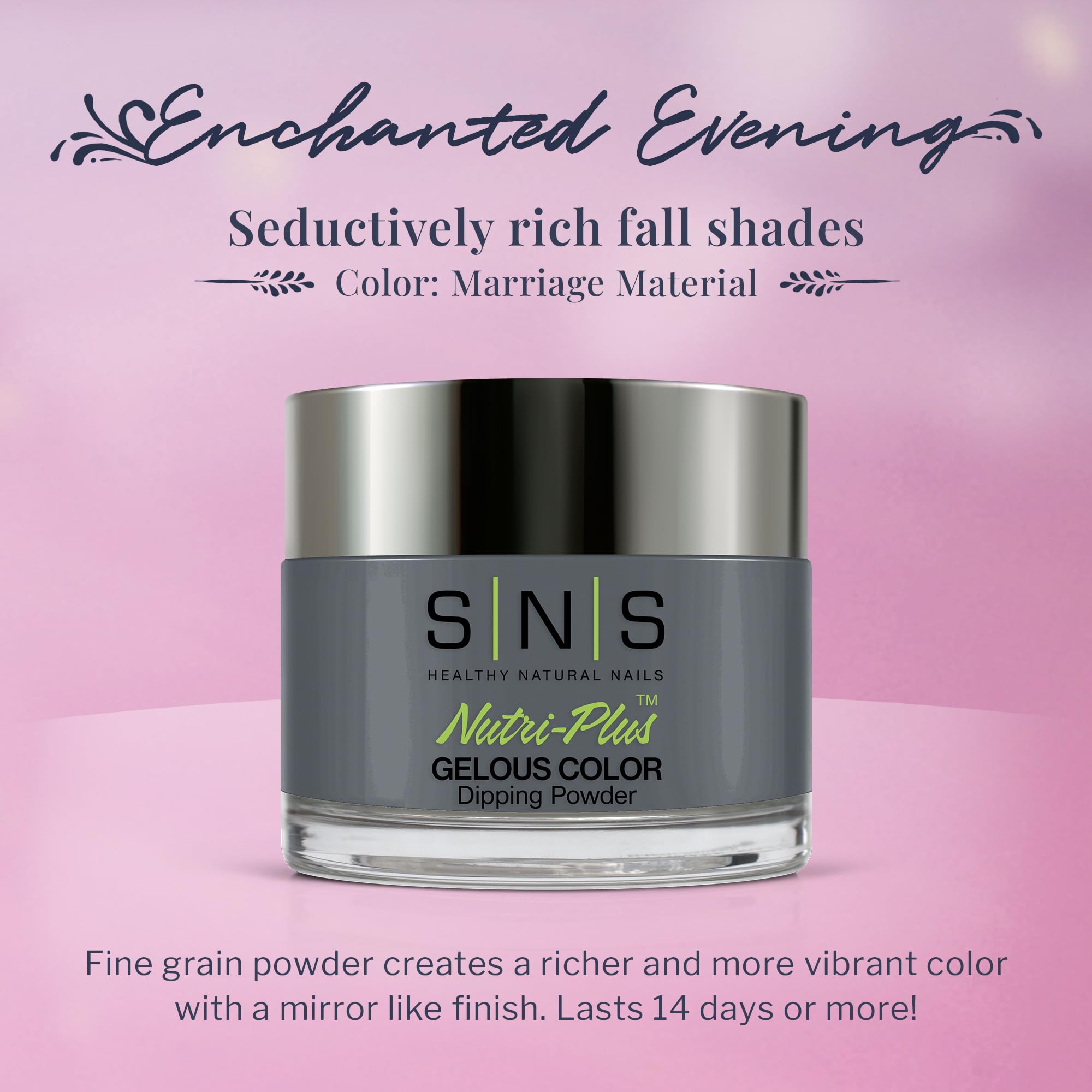 SNS Nail Dip Powder Marriage Material Gray swatch highlights rich shade depth