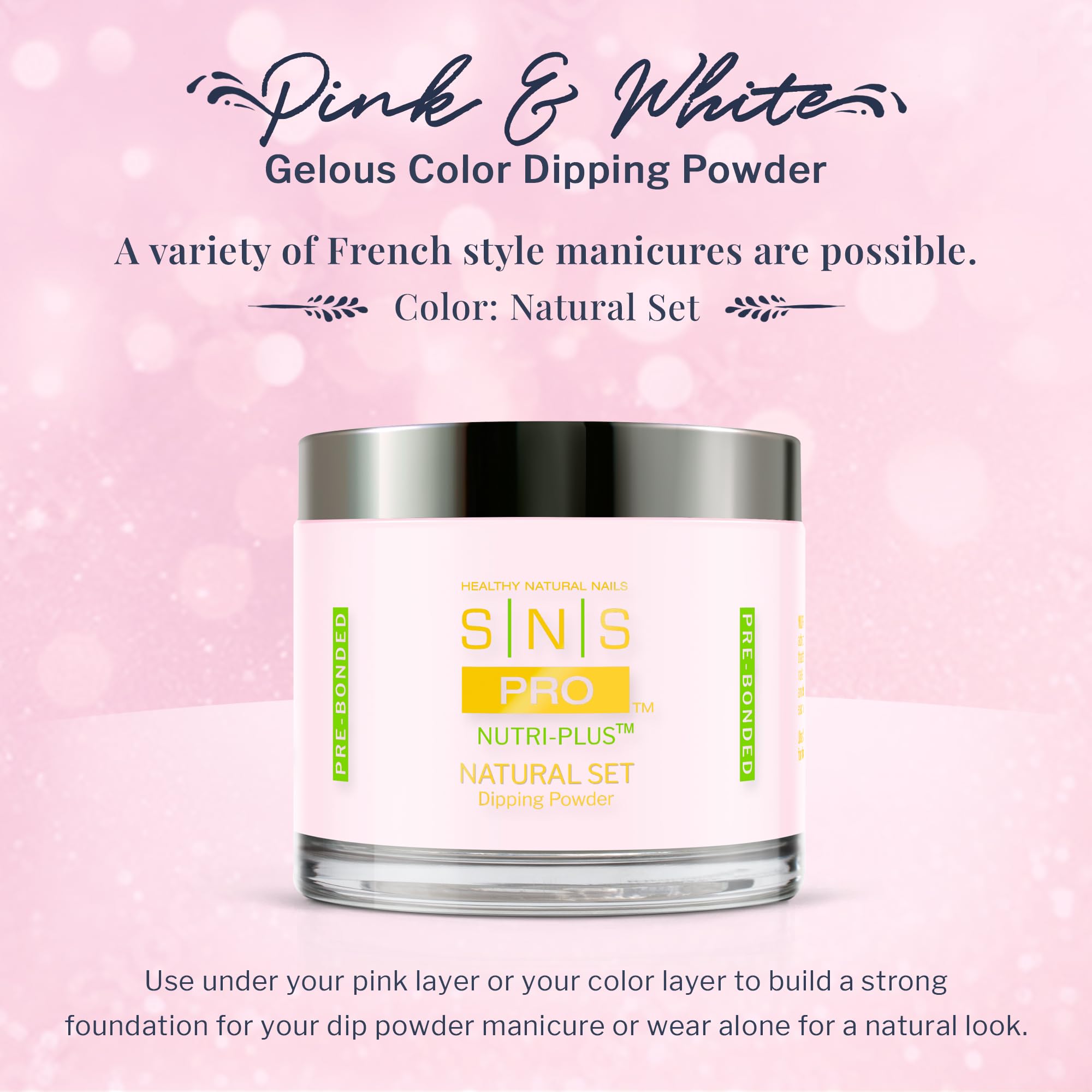 SNS Nail Dip Powder Natural Set bottle closeup highlighting rich color and smooth application