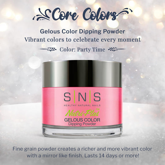 SNS Party Time pink dip powder with application brush for smooth coverage