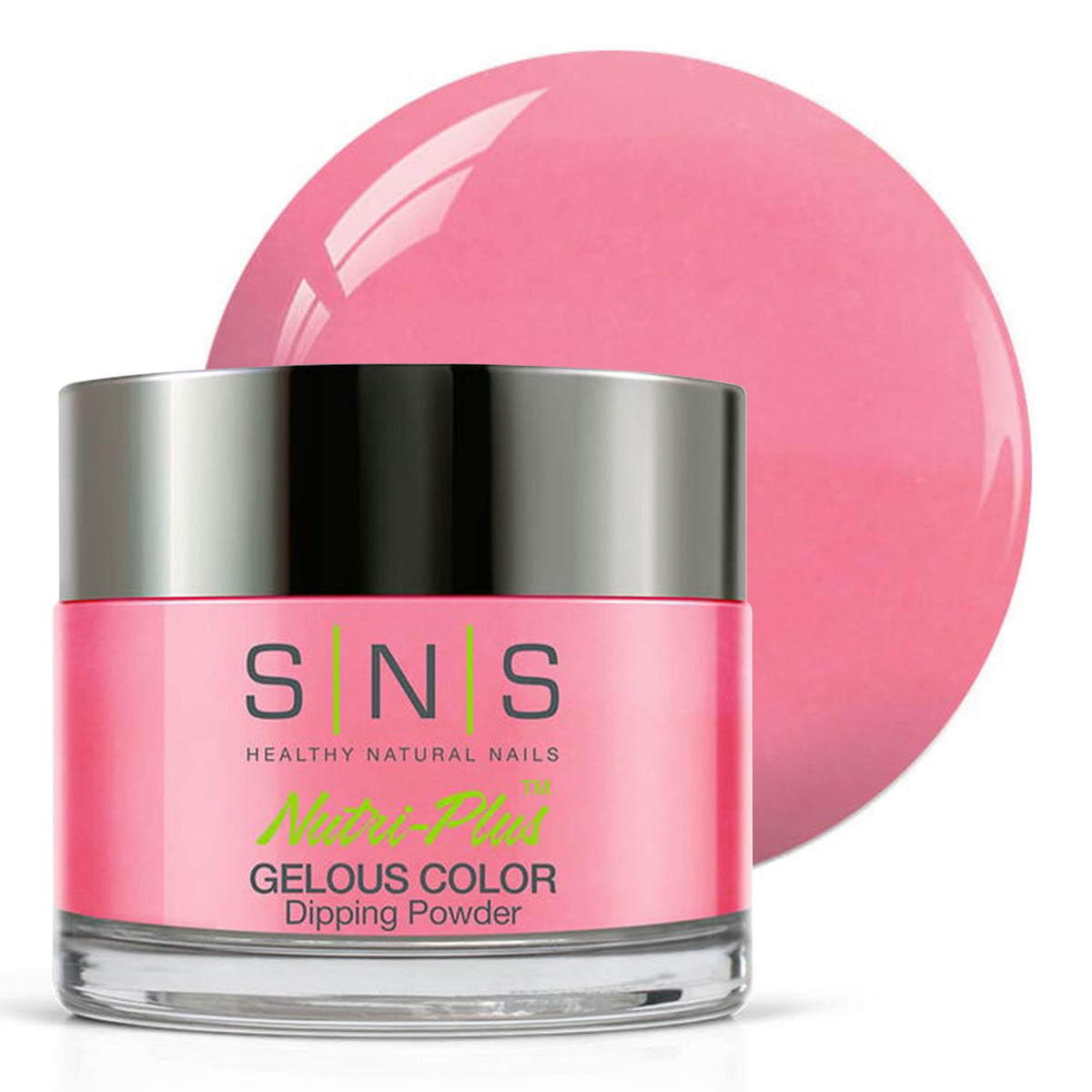 SNS Party Time pink dip powder in a jar for long-lasting color