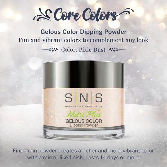 SNS Pixie Dust dip powder swatch reveals soft pink glitter shade
