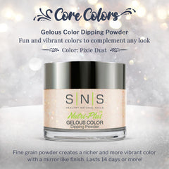 SNS Pixie Dust dip powder swatch reveals soft pink glitter shade